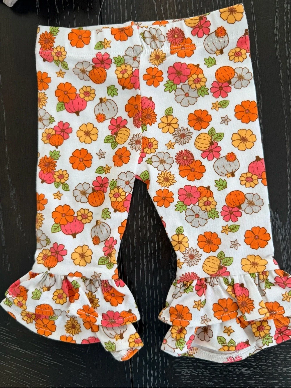 Girls Polka Dot Pumpkin Tunic & Floral Ruffle Leggings - Orange Accent